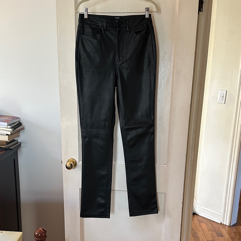 LONG size 27 Black Faux Leather Pants